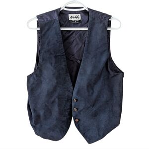 Vintage Suede Vest dark blue navy Leather Retro 1990s Medium